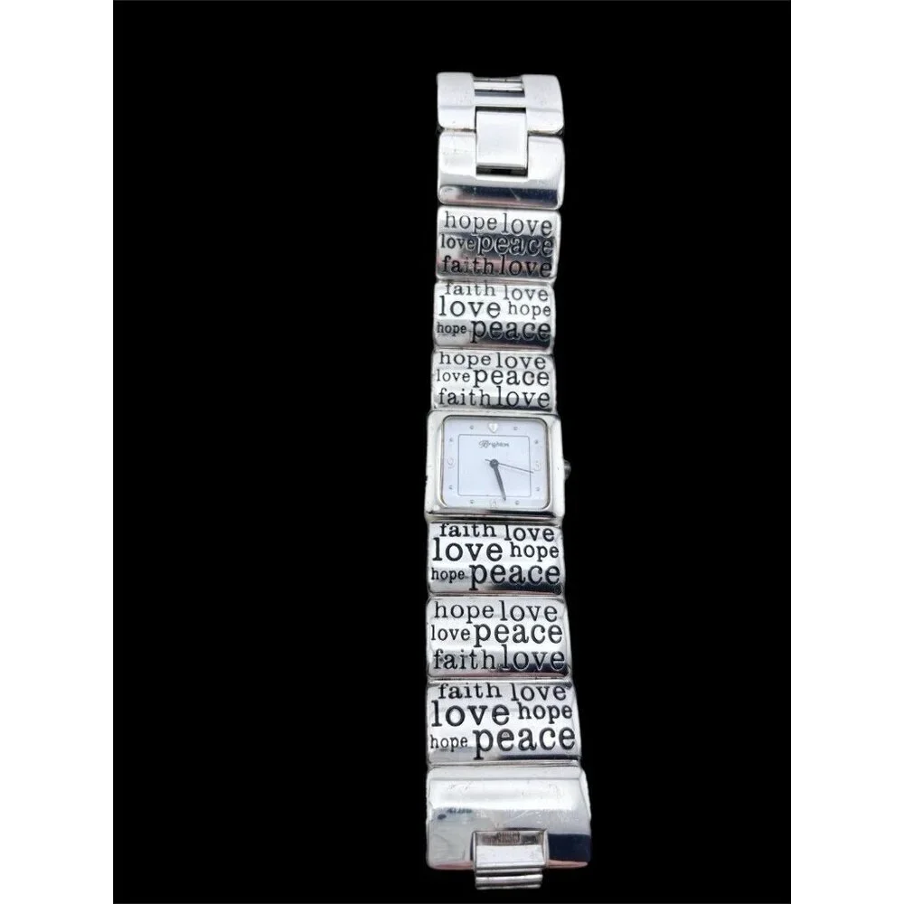 Brighton BOZEMAN Silver Faith Peace Love Hope Short Watch Etched New Battery